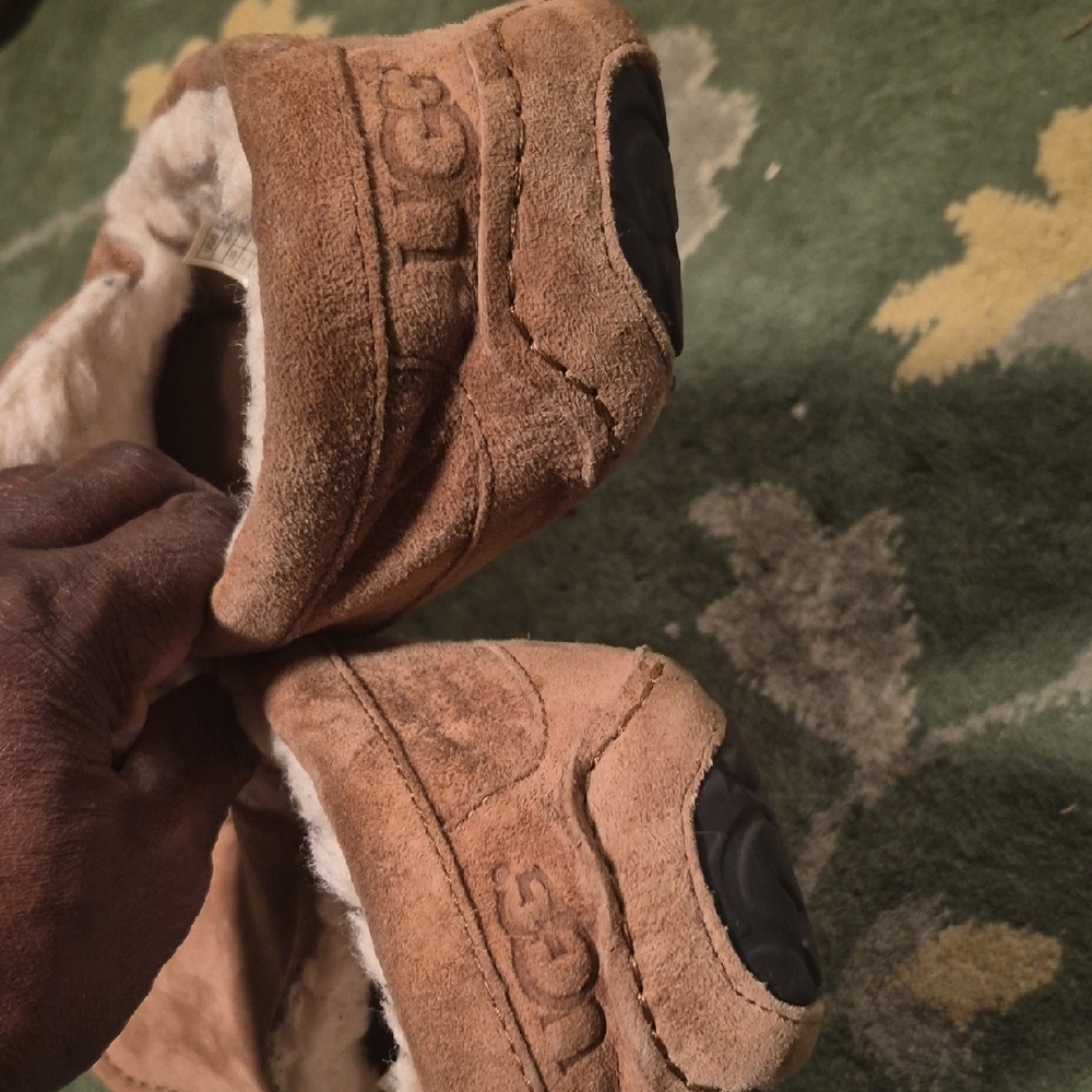 UGG Tan Suede Slippers with Plush Lining - Picture 10 of 11